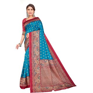 SVB Sarees Womens Teal Colour Art Silk Saree With Blouse - Sarees | Buy online on ZillyBuy