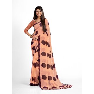 SVB Sarees Womens Peach Colour Polka Dotprinted Saree With Blouse Piece