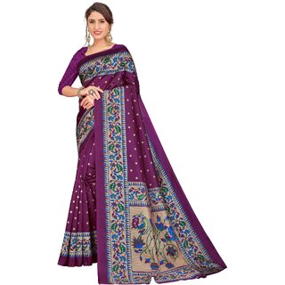 SVB Sarees Womens Wine Colour Art Silk Saree With Blouse - Sarees | Buy online on ZillyBuy