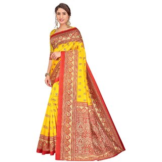 SVB Sarees Womens Yellow Colour Art Silk Saree With Blouse - Sarees | Buy online on ZillyBuy