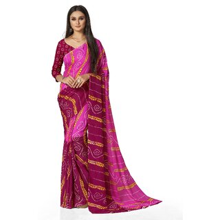 SVB Sarees Womens Pink Colour Bandhani Printed Georgette Saree With Blouse Piece - Sarees | Buy online on ZillyBuy