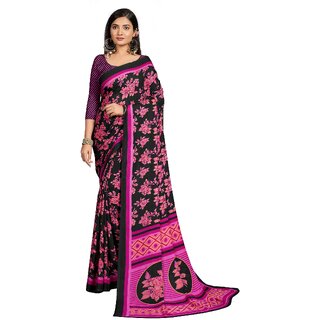 SVB Sarees Womens Black Pure Georgette Printed Saree With Blouse Piece - Sarees | Buy online on ZillyBuy