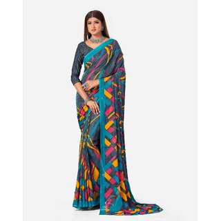 SVB Sarees Womens Multicolour Abstract Printed Georgette Saree With Blouse Piece - Sarees | Buy online on ZillyBuy