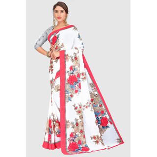 SVB Sarees Womens White And Pink Colour Floral Printed Georgette Saree - Sarees | Buy online on ZillyBuy