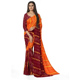 SVB Sarees Womens Orange Colour Bandhani Printed Georgette Saree With Blouse Piece - Sarees | Buy online on ZillyBuy