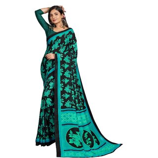 SVB Sarees Womens Black Pure Georgette Printed Saree With Blouse Piece - Sarees | Buy online on ZillyBuy