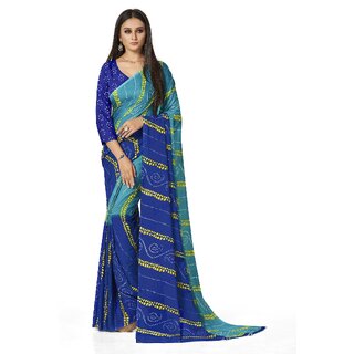 SVB Sarees Womens Blue Colour Bandhani Printed Georgette Saree With Blouse Piece - Sarees | Buy online on ZillyBuy