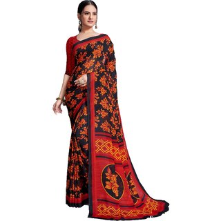 SVB Sarees Womens Black Pure Georgette Printed Saree With Blouse Piece - Sarees | Buy online on ZillyBuy