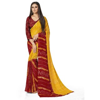 SVB Sarees Womens Yellow Colour Bandhani Printed Georgette Saree With Blouse Piece - Sarees | Buy online on ZillyBuy
