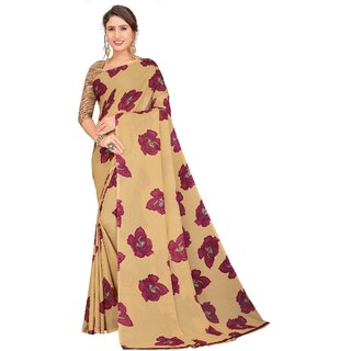 SVB Sarees Womens Brown Colour Floral Printed Georgette Saree - Sarees | Buy online on ZillyBuy