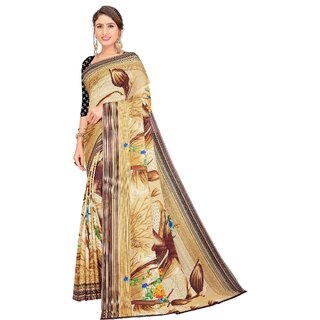 SVB Sarees Womens Brown Colour Floral Printed Georgette Saree - Sarees | Buy online on ZillyBuy