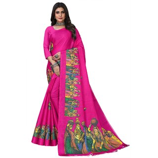 SVB Sarees Womens Pink Animal Printed Art Silk Saree - Sarees | Buy online on ZillyBuy