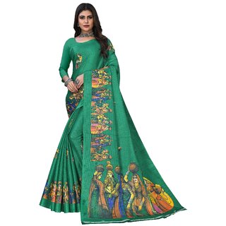 SVB Sarees Womens Green Animal Printed Art Silk Saree - Sarees | Buy online on ZillyBuy