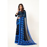 SVB Sarees Womens Black And Blue Pure Georgette Printed Saree With Blouse Piece - Sarees | Buy online on ZillyBuy