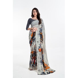 SVB Sarees Womens Multicolour Abstract Printed Georgette Saree With Blouse Piece - Sarees | Buy online on ZillyBuy