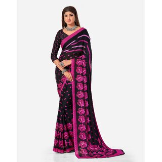 SVB Sarees Womens Black And Pink Pure Georgette Printed Saree With Blouse Piece - Sarees | Buy online on ZillyBuy