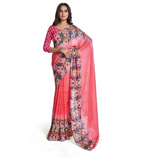SVB Sarees Womens Pink Colour Animal Printed Georgette Saree With Blouse Piece - Sarees | Buy online on ZillyBuy