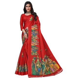 SVB Sarees Womens Red Animal Printed Art Silk Saree - Sarees | Buy online on ZillyBuy