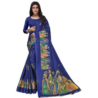SVB Sarees Womens Blue Animal Printed Art Silk Saree - Sarees | Buy online on ZillyBuy