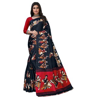 SVB Sarees Womens Black Animal Printed Art Silk Saree - Sarees | Buy online on ZillyBuy