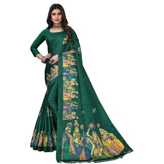SVB Sarees Womens Dark Green Animal Printed Art Silk Saree - Sarees | Buy online on ZillyBuy