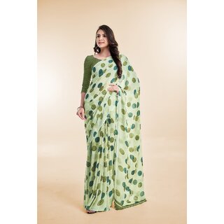 SVB Sarees Womens Green Abstract Printed Georgette Saree With Blouse Piece - Sarees | Buy online on ZillyBuy