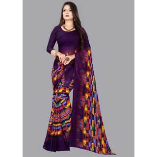 SVB Sarees Womens Wine Colour Georgette Printed Saree With Blouse Piece - Sarees | Buy online on ZillyBuy