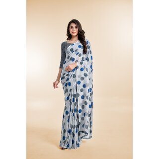 SVB Sarees Womens Grey Colour Polka Dotprinted Saree With Blouse Piece - Sarees | Buy online on ZillyBuy