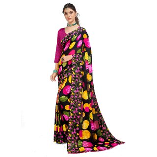 SVB Sarees Womens Multicolour Pure Georgette Printed Saree With Blouse Piece - Sarees | Buy online on ZillyBuy