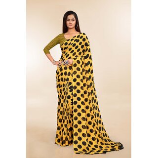 SVB Sarees Womens Yellow Colour Polka Dot Printed Saree With Blouse Piece - Sarees | Buy online on ZillyBuy