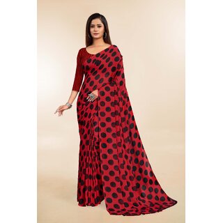 SVB Sarees Womens Red Colour Polka Dot Printed Saree With Blouse Piece - Sarees | Buy online on ZillyBuy
