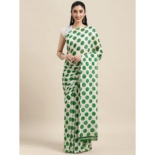 SVB Sarees Womens White And Green Colour Polka Dot Printed Saree With Blouse Piece - Sarees | Buy online on ZillyBuy