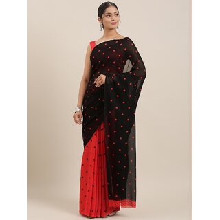 SVB Sarees Womens Red And Black Colour Polka Dot Printed Saree With Blouse Piece - Sarees | Buy online on ZillyBuy
