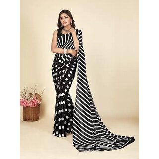 SVB Sarees Womens Black Colour Polka Dot Printed Saree With Blouse Piece - Sarees | Buy online on ZillyBuy