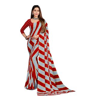 SVB Sarees Womens Red Colour Polka Dotprinted Saree With Blouse Piece - Sarees | Buy online on ZillyBuy