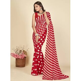 SVB Sarees Womens Red Colour Polka Dot Printed Saree With Blouse Piece - Sarees | Buy online on ZillyBuy