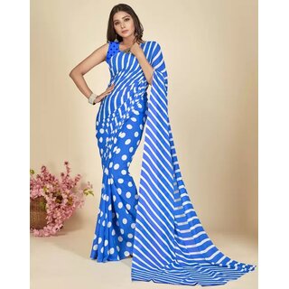 SVB Sarees Womens Blue Colour Polka Dot Printed Saree With Blouse Piece - Sarees | Buy online on ZillyBuy