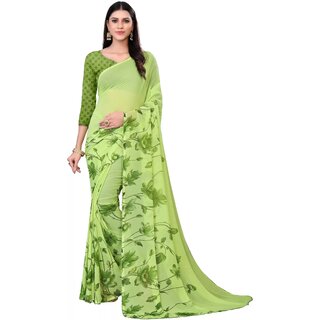 SVB Sarees Womens Green Colour Floral Printed Saree With Blouse Piece - Sarees | Buy online on ZillyBuy
