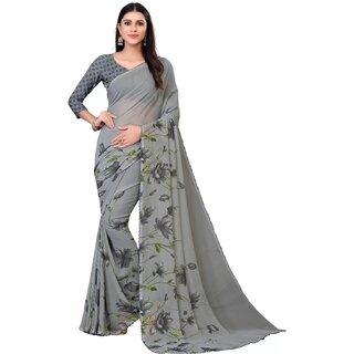 SVB Sarees Womens Grey Colour Floral Printed Saree With Blouse Piece - Sarees | Buy online on ZillyBuy