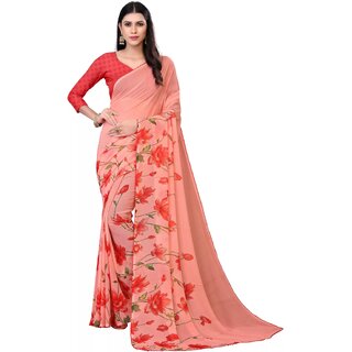 SVB Sarees Womens Peach Colour Floral Printed Saree With Blouse Piece - Sarees | Buy online on ZillyBuy