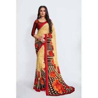 SVB Sarees Womens Cream Colour Floral Printed Saree With Blouse Piece - Sarees | Buy online on ZillyBuy