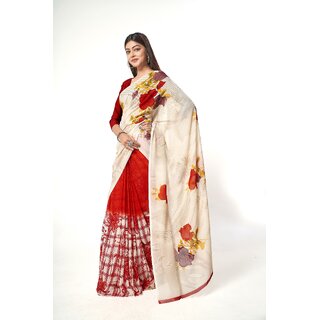 SVB Sarees Womens White And Red Colour Floral Printed Georgette Saree - Sarees | Buy online on ZillyBuy