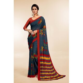 SVB Sarees Womens Grey Colour Floral Printed Saree With Blouse Piece - Sarees | Buy online on ZillyBuy