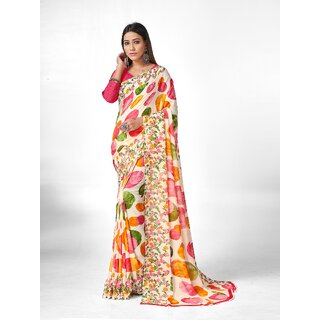SVB Sarees Womens Multicolour Abstract Printed Georgette Saree With Blouse Piece - Sarees | Buy online on ZillyBuy