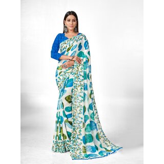 SVB Sarees Womens Multicolour Abstract Printed Georgette Saree With Blouse Piece - Sarees | Buy online on ZillyBuy