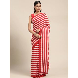 SVB Sarees Womens Red Colour Stripped Pure Georgette Printed Saree With Blouse Piece - Sarees | Buy online on ZillyBuy