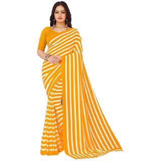 SVB Sarees Womens Yellow Colour Stripped Pure Georgette Printed Saree With Blouse Piece - Sarees | Buy online on ZillyBuy