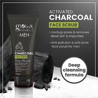 globus naturals anti pollution and anti acne charcoal face wash detoxifying cleanser fights pollution and de tans skin for men with oily and acne prone skin 100 gms