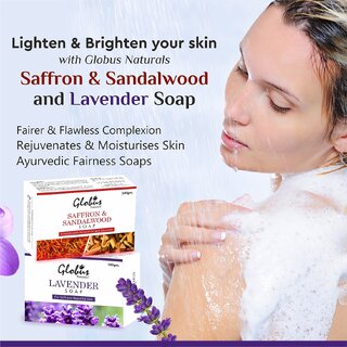 globus naturals saffron lavender skin lightening brightening soap combo pack