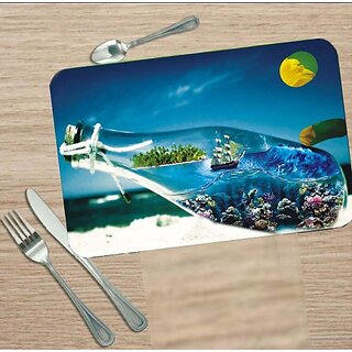 Revexo Rectangular Pack Of 6 Table Placemat (Light Blue, Pvc)